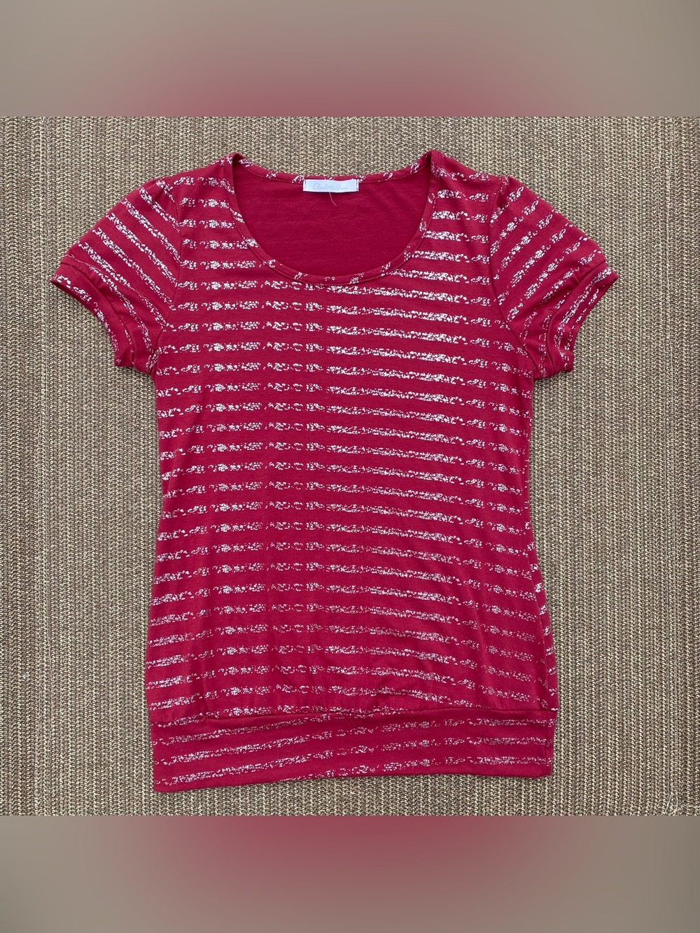 Charlotte Russe Y2K Silver Metallic Striped Scoop Neck Tee Large